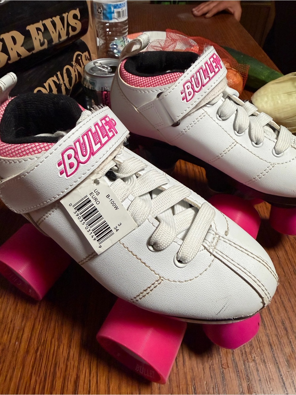 Kids' White and Pink Quad Roller Skates